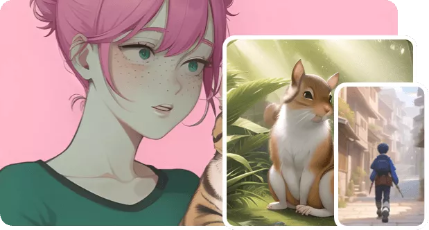 Gere arte de anime por IA para criar personagens, animais e paisagens