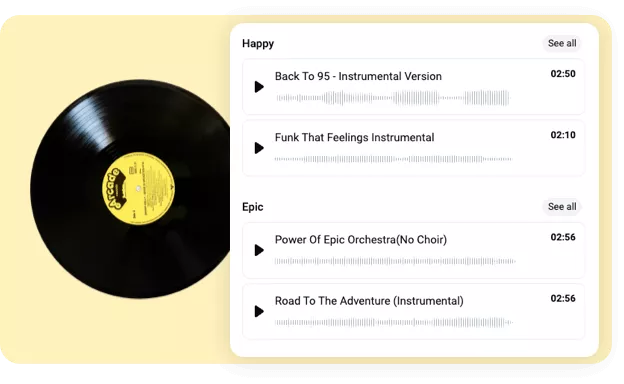 74000以上のストック音楽や効果音を利用できる