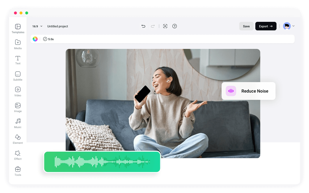 Sound Less Photo 線上移除音訊背景噪音 | 一鍵音訊&語音降噪 | FlexClip