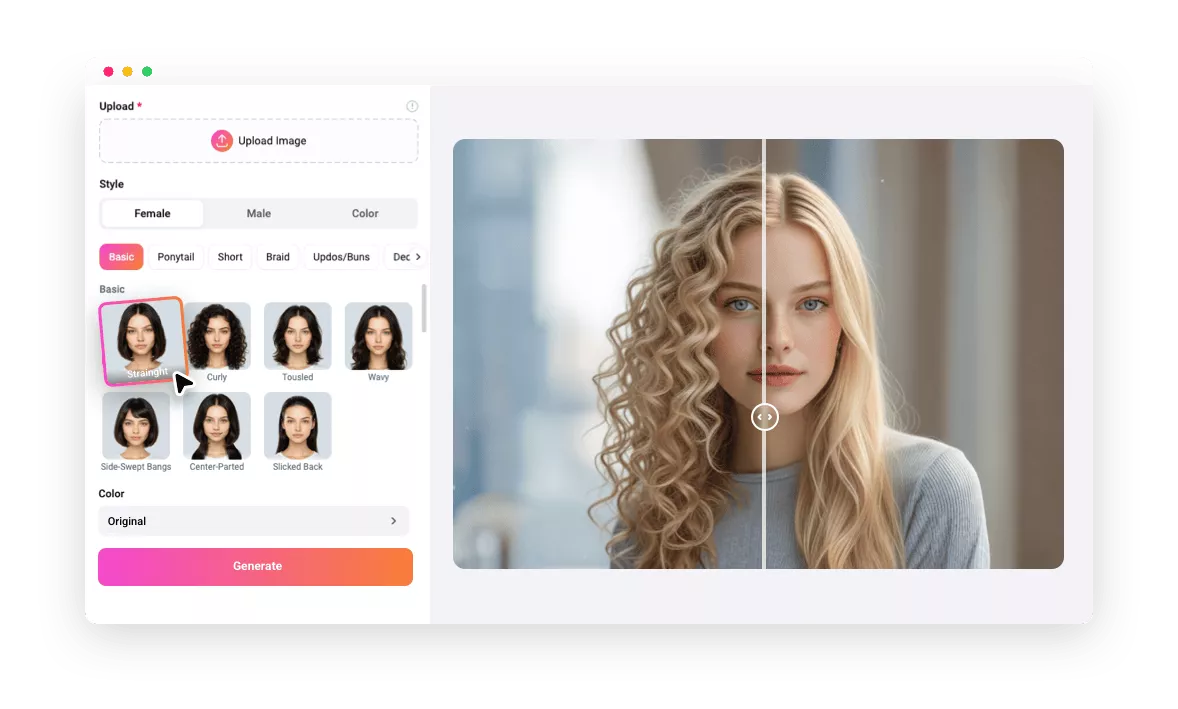 Filtro de cabello liso con IA online