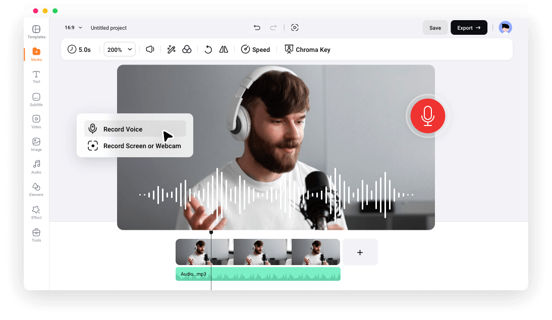 Free voice recorder record voice from microphone online flexclip