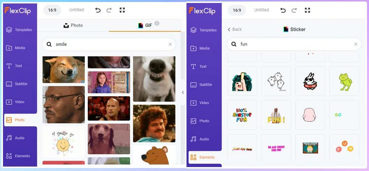 Directly search for and use trending GIPHY GIFs and GIPHY stickers within FlexClip GIF overlay editor