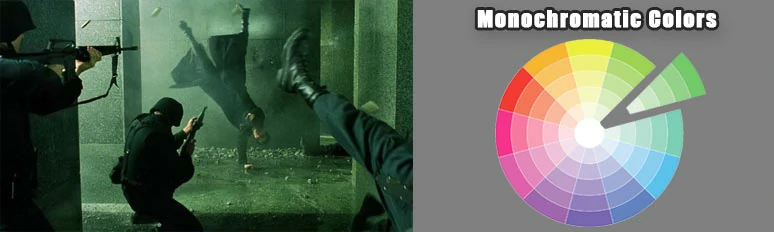 Monochromatic colors green in the blockbuster film--Matrix
