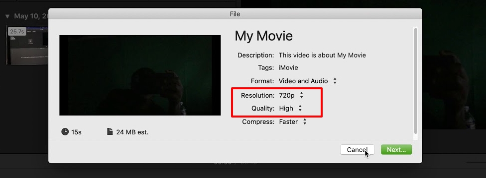 Compress Videos with iMovie - Step 4-2
