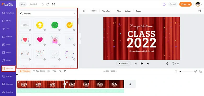 Move to Elements Panel to Find Confetti Animation