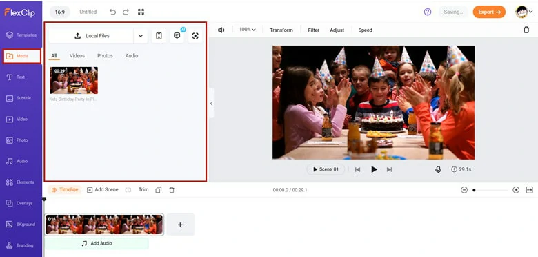 Create a Confetti Video: Upload Video to FlexClip
