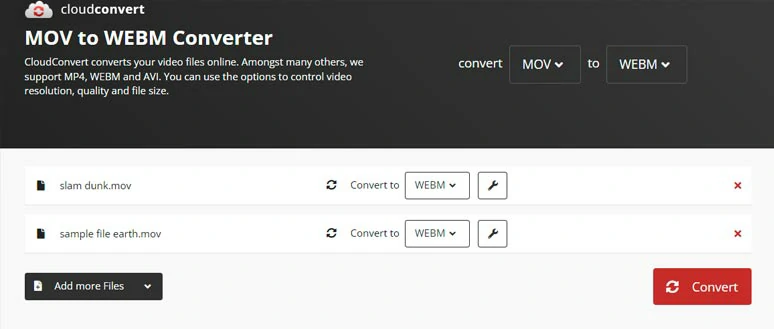 Convert MOV to WebM by CloudConvert 