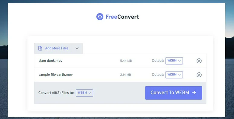 Convert MOV to WebM by FreeConvert