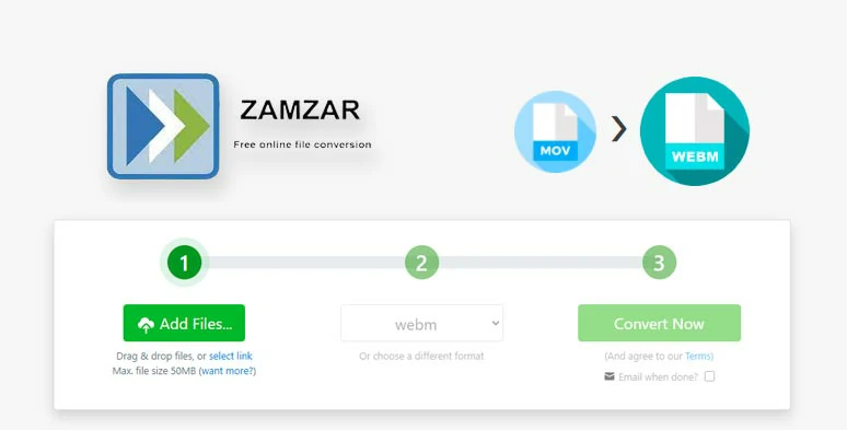 Convert MOV to WebM by Zamzar