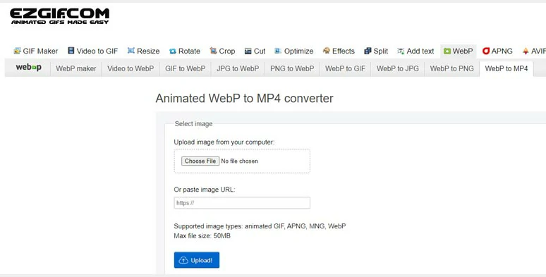 Convert WebP to MP4 by EZGIF online