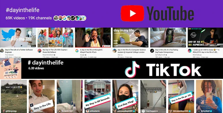 Number of day-in-the-life videos on YouTube and TikTok