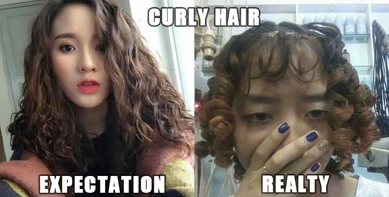 Curly hair expectation vs reality meme 