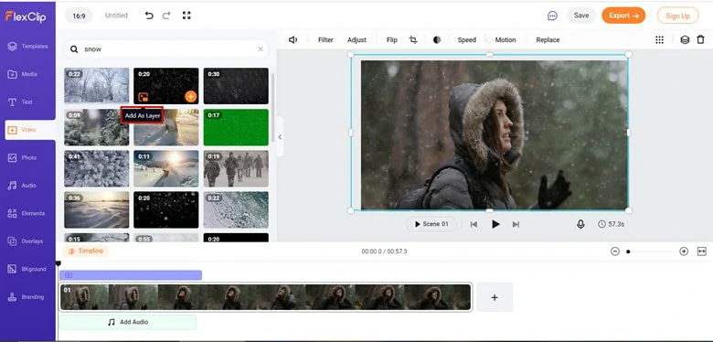 Find a Snow Video and Layer it to Original Video