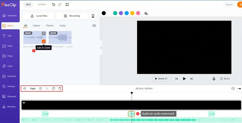 Add an audio watermark to the timeline and duplicate it