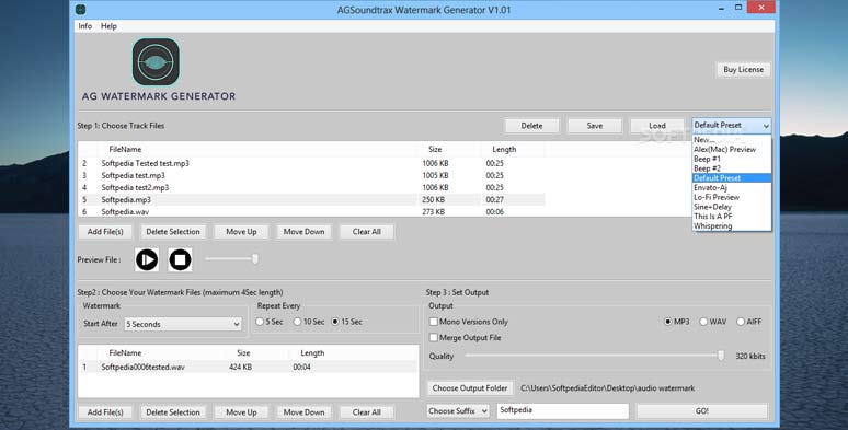 Use AG Watermark Generator to add audio watermarks