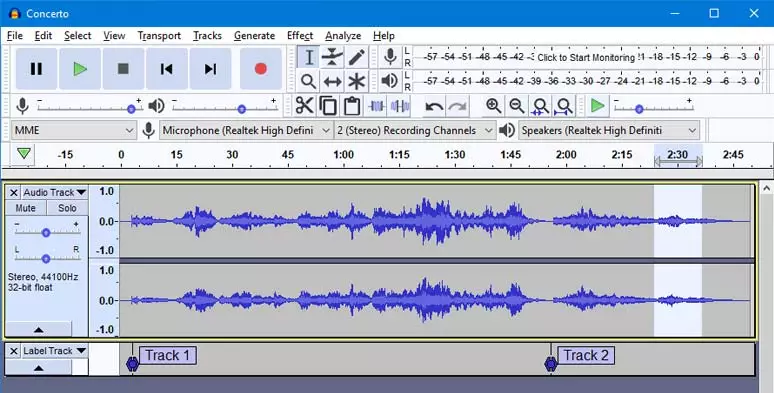 Use audacity to add audio watermark to songs