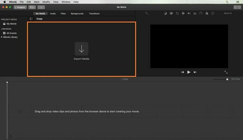 Abra o iMovie e importe o vídeo que pretende adicionar ao texto