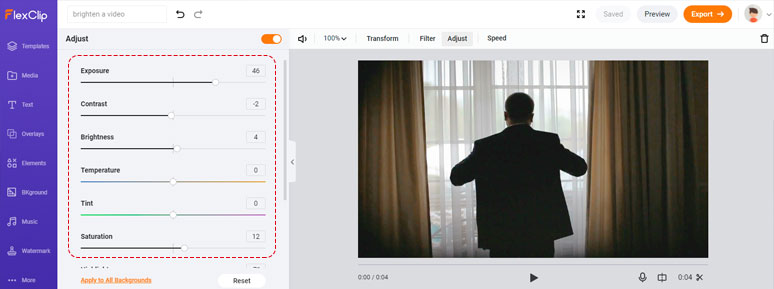 Brighten a dark video by FlexClip’s adjustment tool