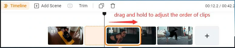 Drag and hold to adjust the order of clips on the magnetic timeline