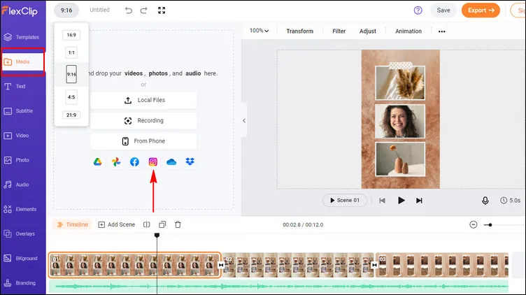 Edit Reels After Posting Online Using FlexClip - Upload