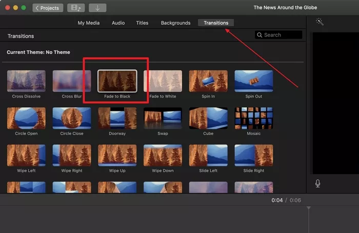 Add Fade to Black transition between clips - Step 2