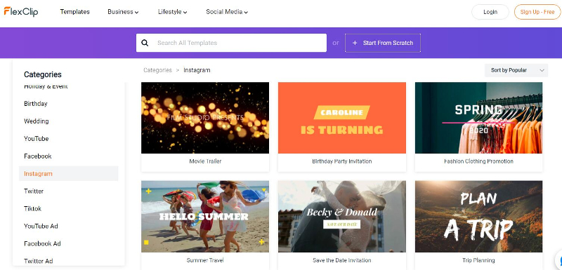 Dozens of free Instagram templates in FlexClip