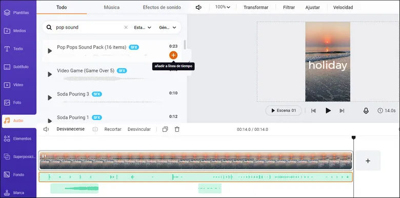 Add royalty-free music and sound effects to the video