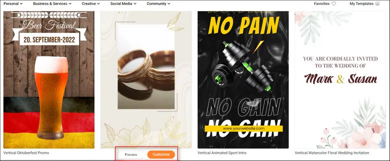 Select an Instagram video template