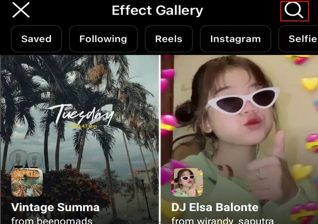 Search Filters on Instagram in Effects Gallery - Search