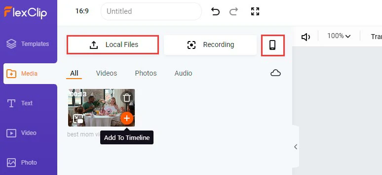 Upload video footage to FlexClip