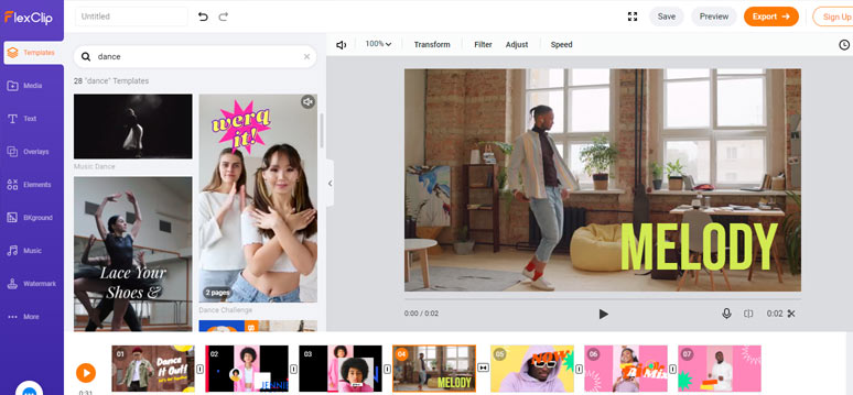 Make a TikTok dance video by FlexClip dance video editor