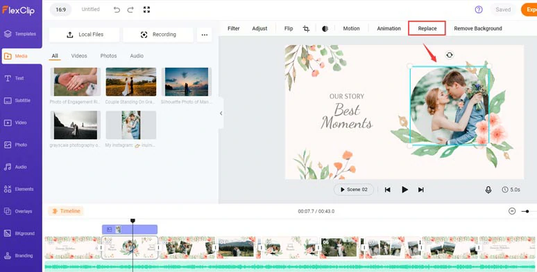 Replace premade video elements with your photos or videos