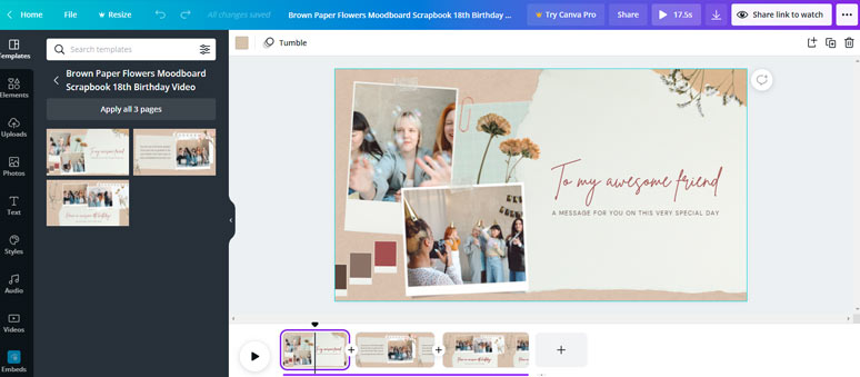 Use Canva’s free photo montage template to make photo montage videos