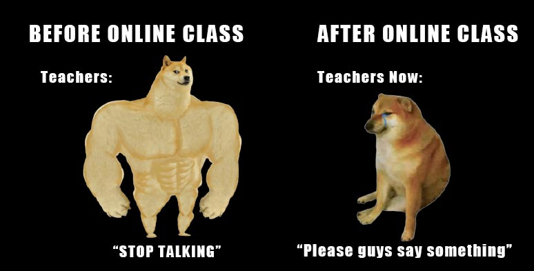 Before and after online class meme