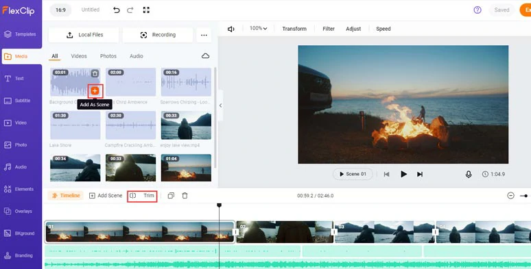 Add audio files and footage to the timeline