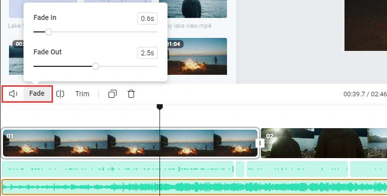 Add fade in/out effects to the audio or lower its volume