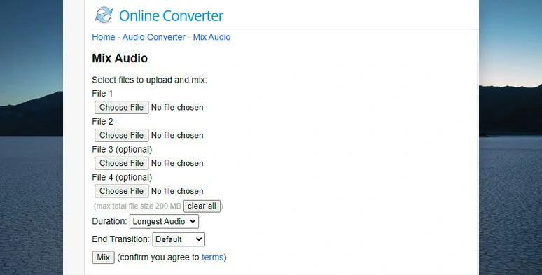Mix multiple audio tracks by Online Converter audio mixer