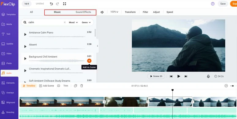 Use royalty-free music and sound effects to mix audio for your video projects