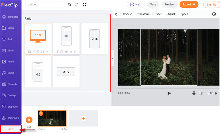 Crop Video Online with FlexClip via Change Ratio - Step 1