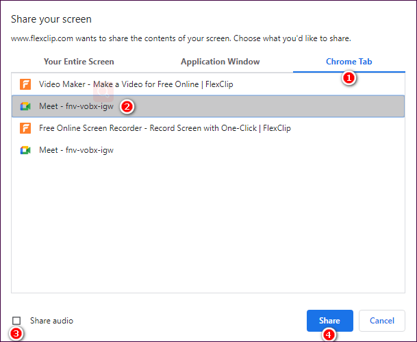 How to Record Google Meet with FlexClip Screen Recorder - Share Screen