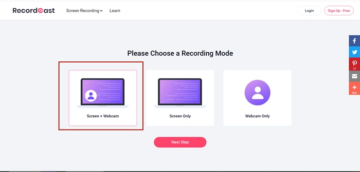Record Screen and Webcam with RecordCast