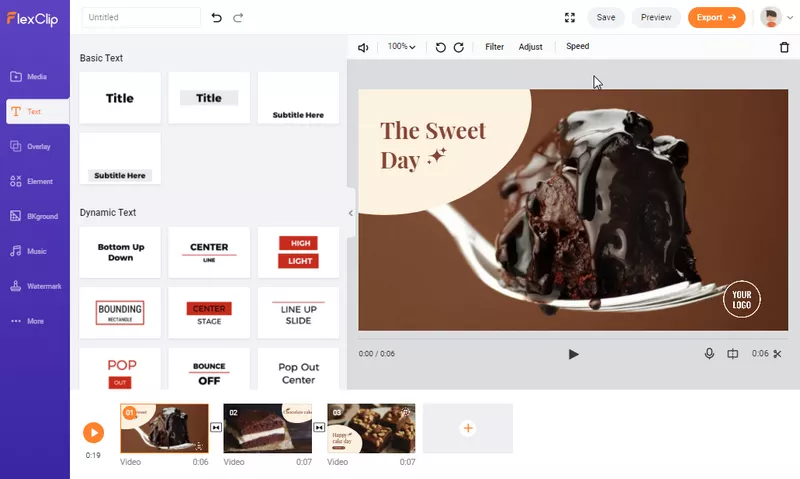 FlexClip helps you make tasty food video online.
