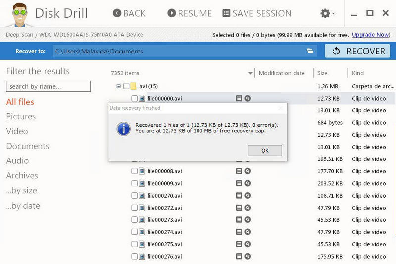 Use Disk Drill to find deleted video files