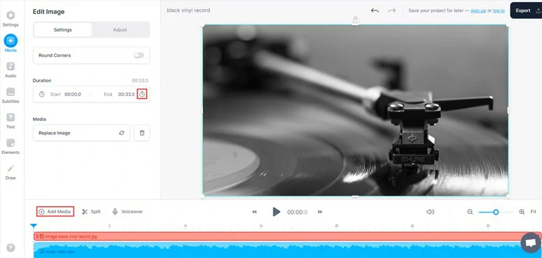 Add a photo or a clip as a video background and extend its duration to match the WAV file