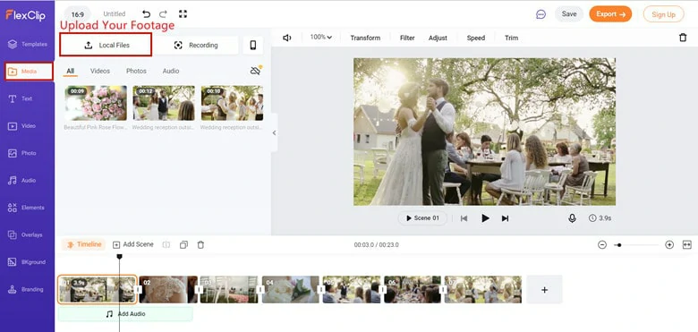 Upload Your Wedding Clips to FlexClip