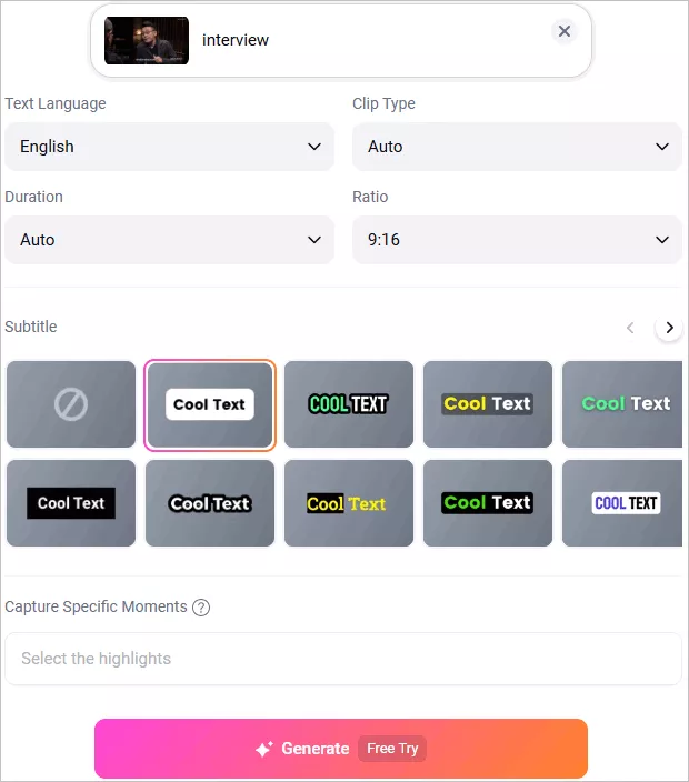 Convert Long Videos into Shorts with FlexClip AI - Adjust the Long to Short Video Setting