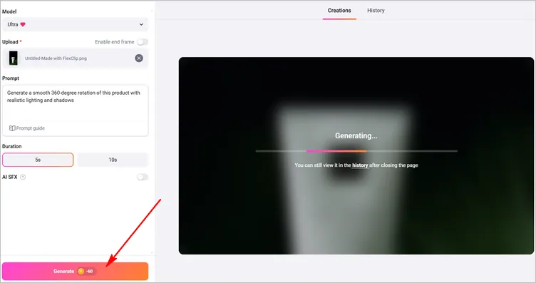 Make 360° Product Video From Just 1 Image Using FlexClip AI: Generate