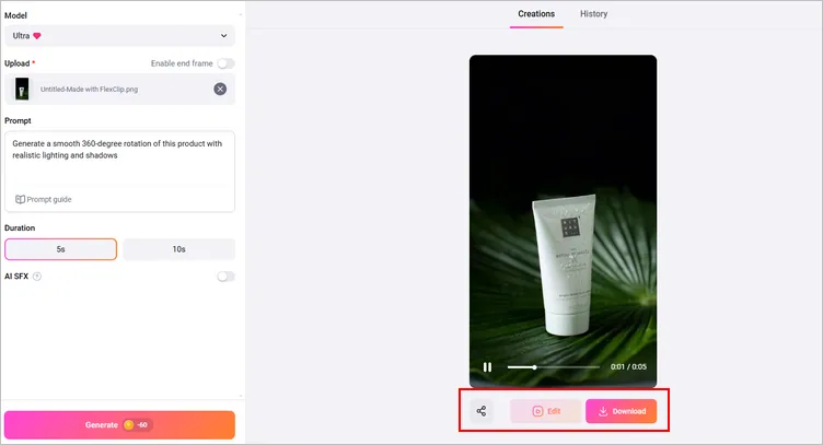 Make 360° Product Video From Just 1 Image Using FlexClip AI: Preview