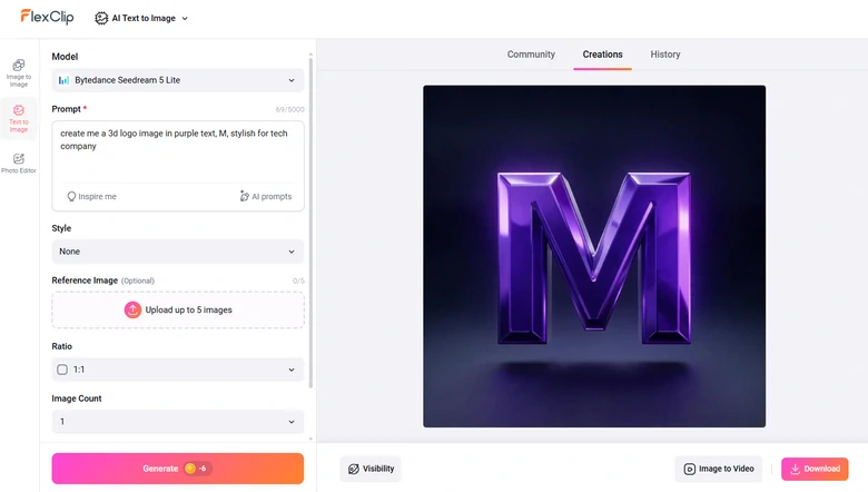Generate 3D Logo Image Using FlexClip