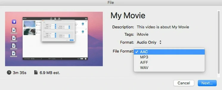 iMovie Extract Audio from Video